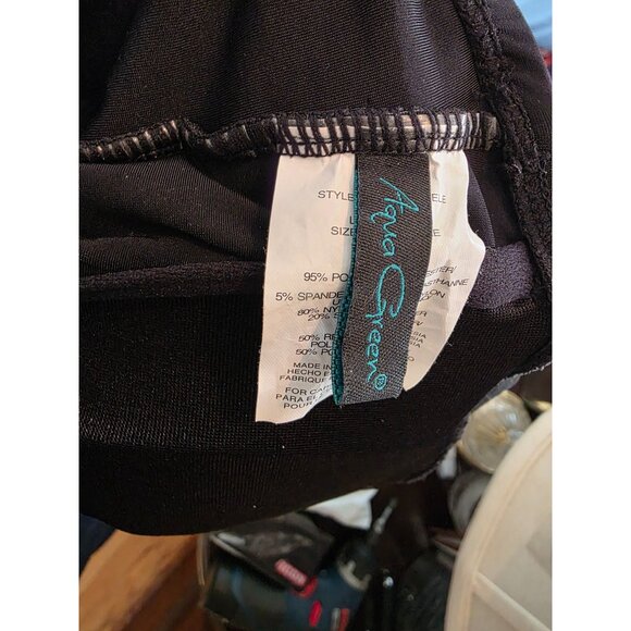 Aqua Green Womens Ruched Black Swimsuit One-Piece Size Large - Picture 4 of 5